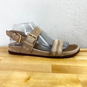 Madewell Sandals The Dara Double-Strap Size 8.5 Beige Suede Leather Buckle Flats